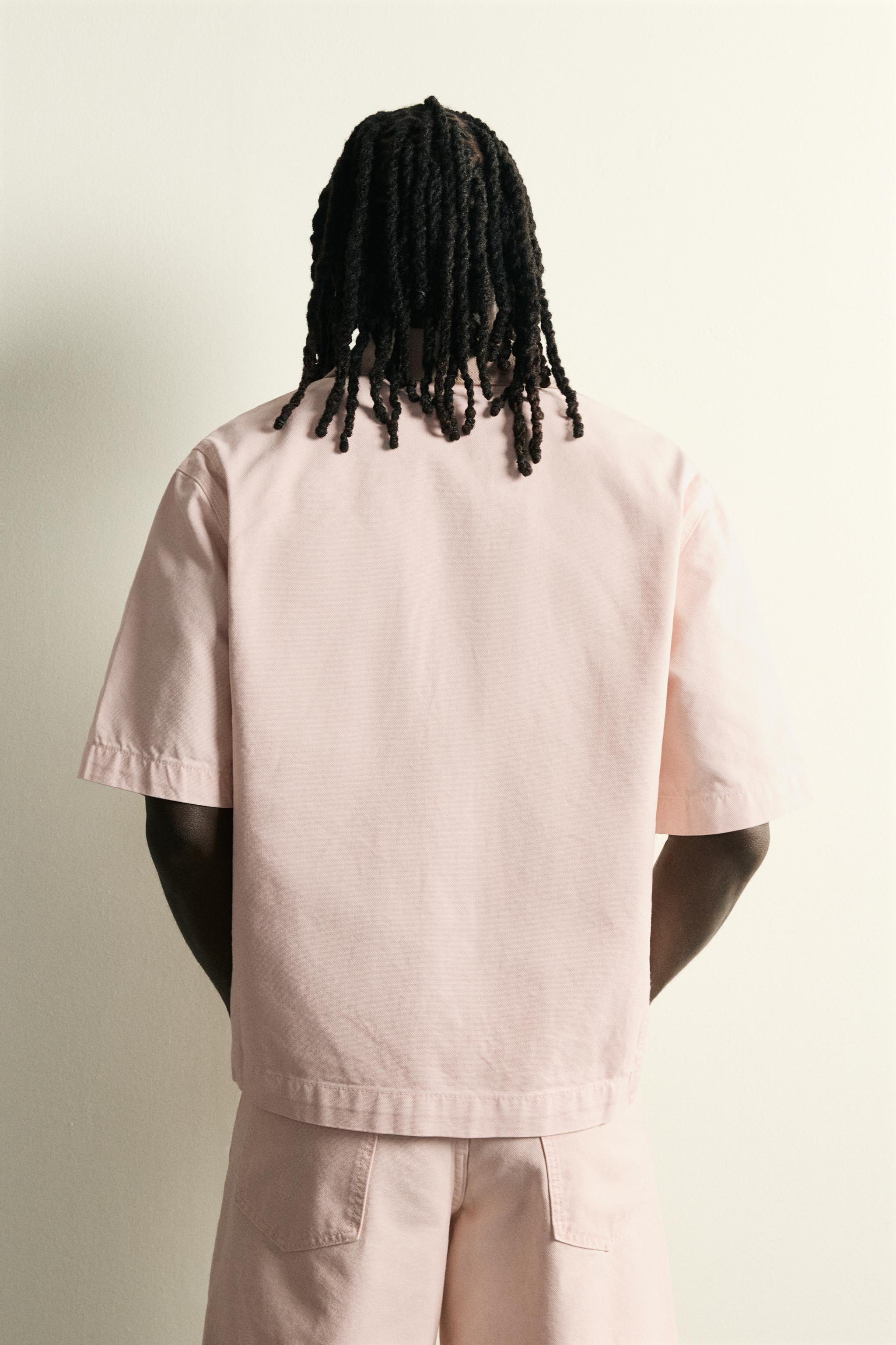 CONTRAST COLLAR SHORT SLEEVE OVERSHIRT